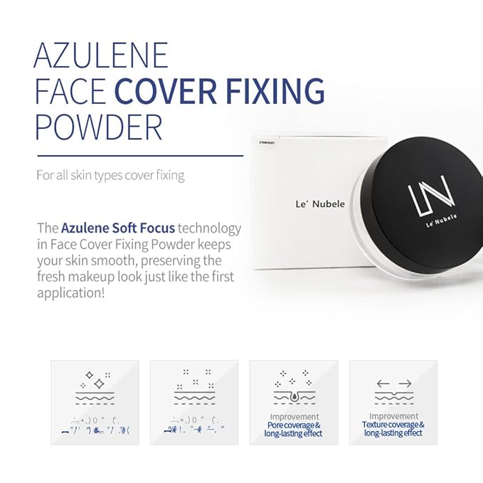 Le' Nubele Azulene Face Cover Fixing Powder (No Sebum) - Translucent Setting Powder for All Skin Types and Tones, Pore-Blurring, Matte Finish, Soft-Focus Technology, 0.35 oz