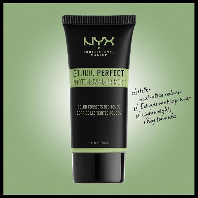 NYX PROFESSIONAL MAKEUP Studio Perfect Primer, Vegan Face Primer - Green (Color-Correcting)