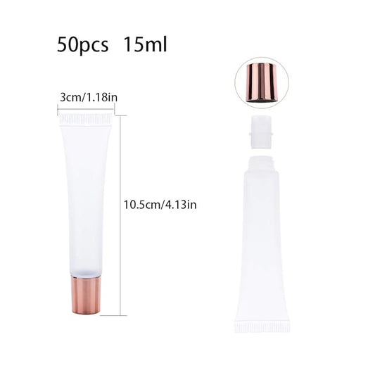 50Pcs 15ml Lip Gloss Squeeze Tubes, Rose Gold Lip Gloss Containers Empty, Refillable Soft Clear Tubes for DIY Lipgloss Balm Cosmetic (Rose Gold)
