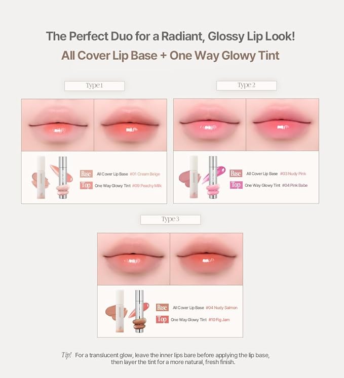 Heart Percent Dote On Mood All Cover Lip Base, Comfortable & Flawless Lip Tone & Texture Correction w/Lightweight Texture, #01. Creamy Beige