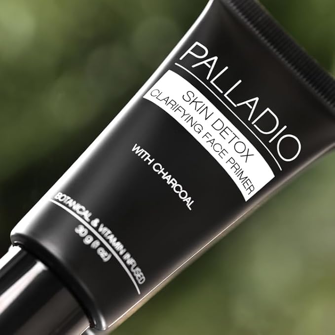 Palladio Skin Detox Clarifying Face Primer with Charcoal, creates a smooth base for makeup application, protects skin, provides long wear flawless glam look, 1 ounce