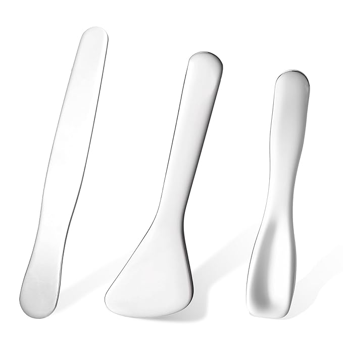 simarro 3-Piece Makeup Scraper Set, Mini Metal Makeup Scraper, Beauty Reusable Skin Care Spoon, Facial Beauty Accessories for Mixing and Sampling Botanical Masks, Skin Creams, Eye Creams, Serums