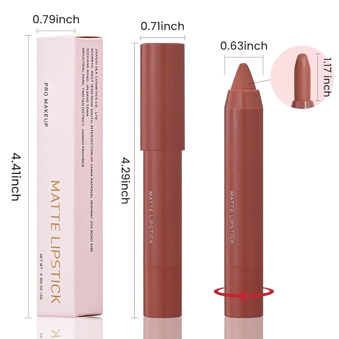 3 Colors Matt Nude Lipstick Lipliner Lip Crayons Pack Set,Velvet Moisture Smooth Matte Lipstick Pencils,Waterproof&Waterlasting,#05#11#12