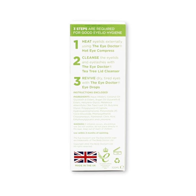 The Eye Doctor Tea Tree Lid Cleanser 100ml – Daily Eyelid Hygiene Remove Debris & Make-up Eyelid Eyelashes – Suitable for Sensitive Eyes – Contains Tea Tree Oil Argan Oil Coconut Oil & Micellar Water