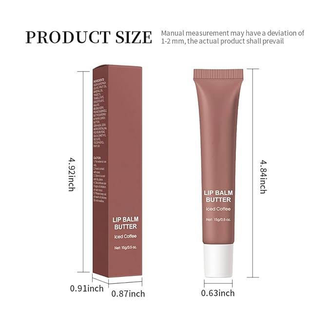4 Flavors Butter Lip Balm Lip Tint Hydrating Lip Gloss, High Shine Nude Color Hydrating Finish Lip Glow Oi (03# Iced Coffee, 0.5oz)