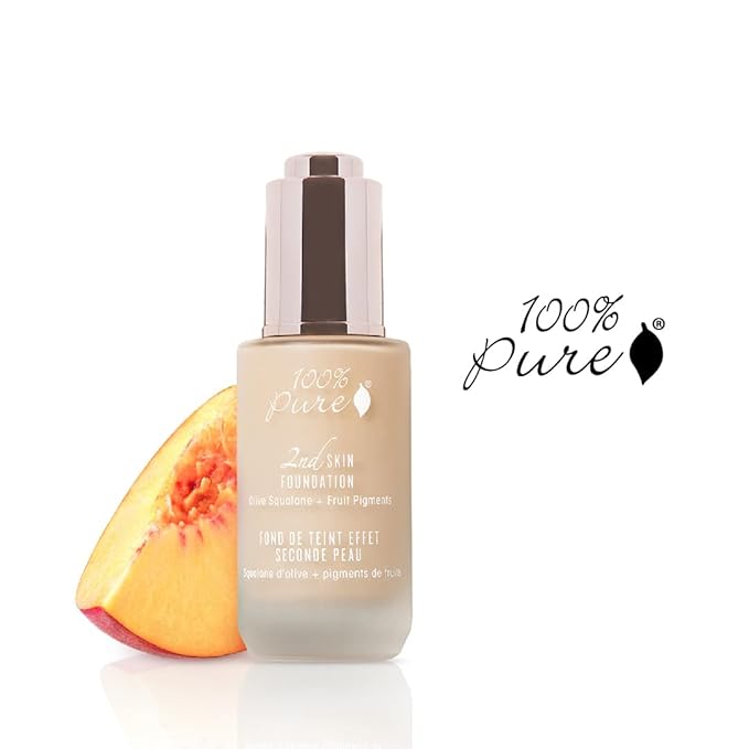 100% PURE 2nd Skin Lightweight Serum Foundation Anti-Aging Face Makeup - Blendable Coverage Liquid Hydration Boost for Soft Plumped Up Glow, Vegan Shade 1 (Neutral w/Yellow Undertone) - 1.18 Fl Oz