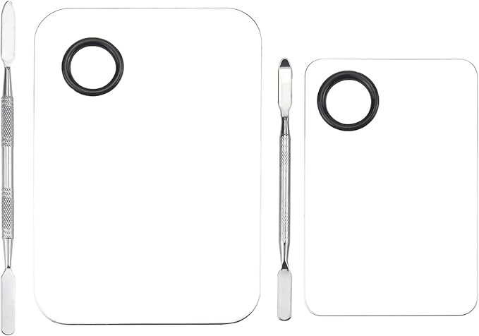 Makeup Mixing Palette, Stainless Steel Makeup Palette, Cosmetic Palette with Spatula Tool for Nail Art Eye Shadow Eyelash Makeup (Small+Large)