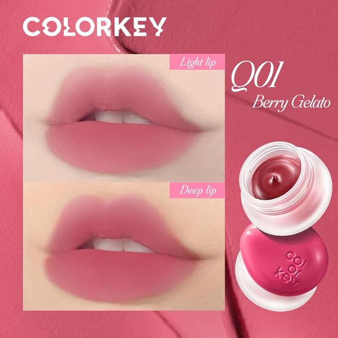 COLORKEY Bouncy Multi-Purpose Mud, Lip Tint, cheek, Moist Fit Without Stickiness, non-sticky, Creamy Soft Texture,Smudge-Proof (Q01-Berry Gelato, 4.5g)