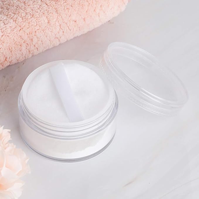 2 Pcs 50g Empty Loose Powder Case Transparent Face Powder Box Refillable Makeup Cosmetic Powder Container with Powder Puff, Sifter and Lid