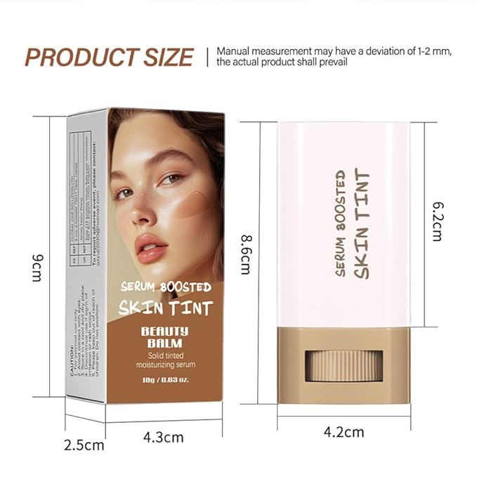 A 3-in-1combining Foundation Stick Beauty Balm Serum Boosted Skin Tint,Solid Tinted Moisturizing Serum Contour Foundation Face for Women,Natural Finish Makeup,Buildable Medium-to-Full Coverage(#03)
