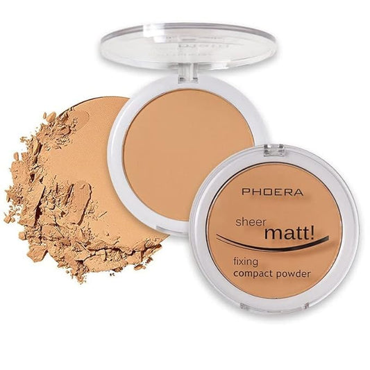 2 Pack PHOERA Matte Face Powder, Control Oil Brighten Skin Color Cover Blemish Makeup Face Setting Setting Powder Foundation。(205# Golden Beig)