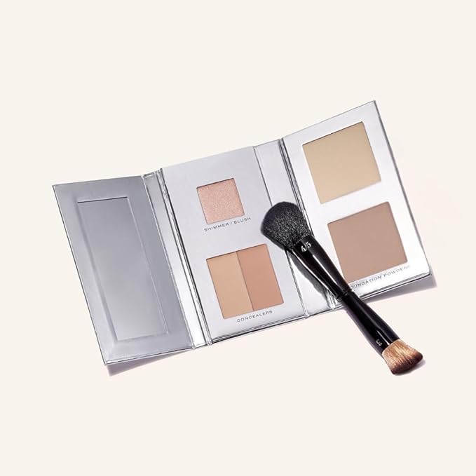 Woosh Beauty, The Fold Out Complexion Palette w/Secret Brush, Travel All in One Neutral Cream & Powder Kit, 4 in 1 Nested Makeup Brush (#1 Light)