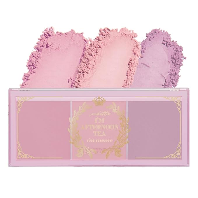 I'm Meme Palette - Afternoon Tea Blusher | Blossom Tea Blended, Cool Tone Blush for Cheek, Soft Pink, Peach, Lavender, 3 Shades Palette, Matte Powder Blush for Face&Cheeks, 0.4oz