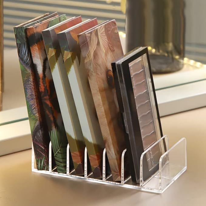 1 Piece 7-Section Acrylic Eyeshadow Organizer Cosmetic Makeup Palette Organizer Divided Makeup Organizer Eyeshadow Contour Blush Holder for Eyeshadow Palettes Blush Face Powder, Small, Clear