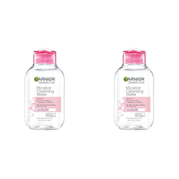 Garnier Micellar Cleansing Water, All-in-1 Makeup Remover and Facial Cleanser, For All Skin Types, 3.4 Fl Oz (100mL), 1 Count (Packaging May Vary) (Pack of 2)