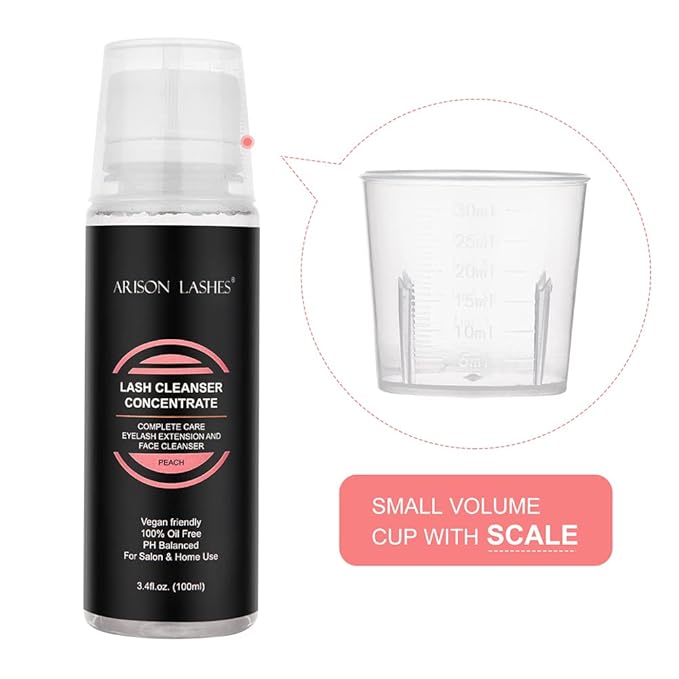 Eyelash Cleanser Concentrate 100ml Lash Extensions Shampoo Natural Foaming Cleanser DIY Non-lrritating Wash for Extensions Lashes with Salon Home Care-Makes 20 Bottles 60ml lash Shampoo (Peach)