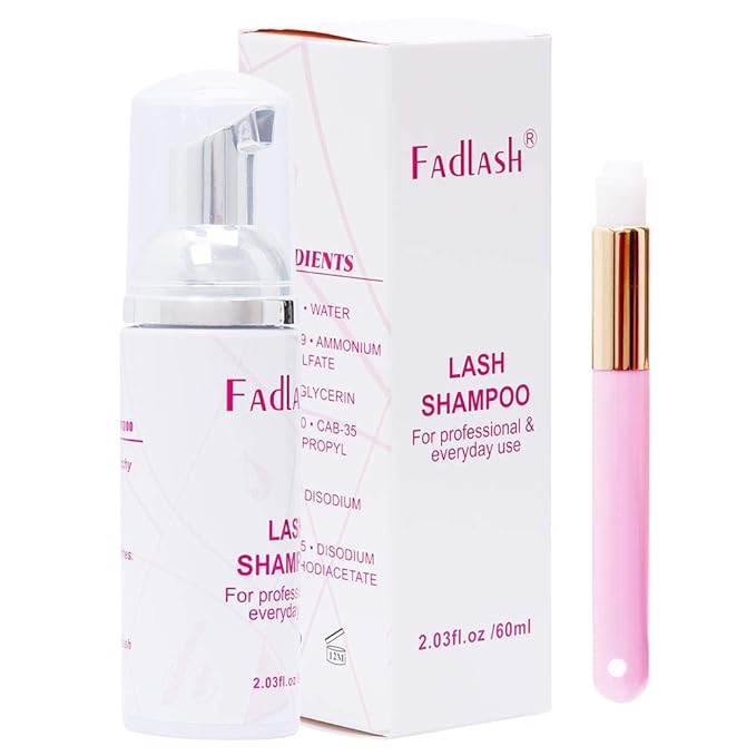 Eyelash Extension Cleanser FADLASH Lash Shampoo 60ml with a brush Wash Foaming Eyelid Cleanser Gentle Formula For Sensitive Skin Professional Salon& Self Use