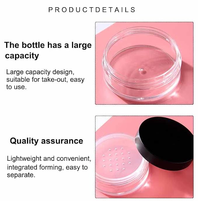 AKOAK Capacity 50 ml(1.69 oz) Empty Reusable Plastic Loose Powder Compact Container DIY Makeup Powder Case with Sifter and Lined Screw Lid,White Lid,Pack of 4