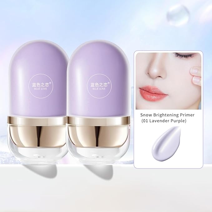 BLUE LOVE 2-in-1 Color Changing Face Primer & Liquid Foundation – Moisturizing and Color Correcting Base for Flawless Makeup Application (Lavender Purple)