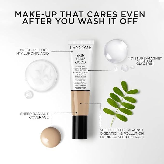 Lancôme Skin Feels Good Hydrating Tinted Moisturizer with SPF 23 - Oil-Free & Lightweight Foundation - Sheer Coverage with Healthy Glow Finish - 16C Real Suede