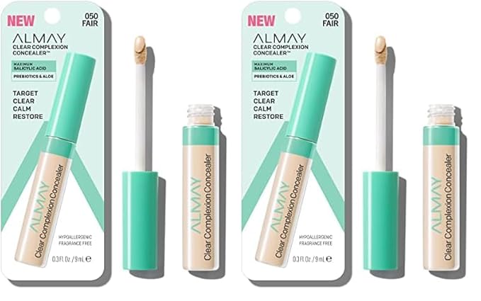 Almay Clear Complexion Acne & Blemish Spot Treatment Concealer Makeup with Salicylic Acid- Lightweight, Full Coverage, Hypoallergenic, Fragrance-Free, for Sensitive Skin, 050 Fair, 0.3 fl oz.