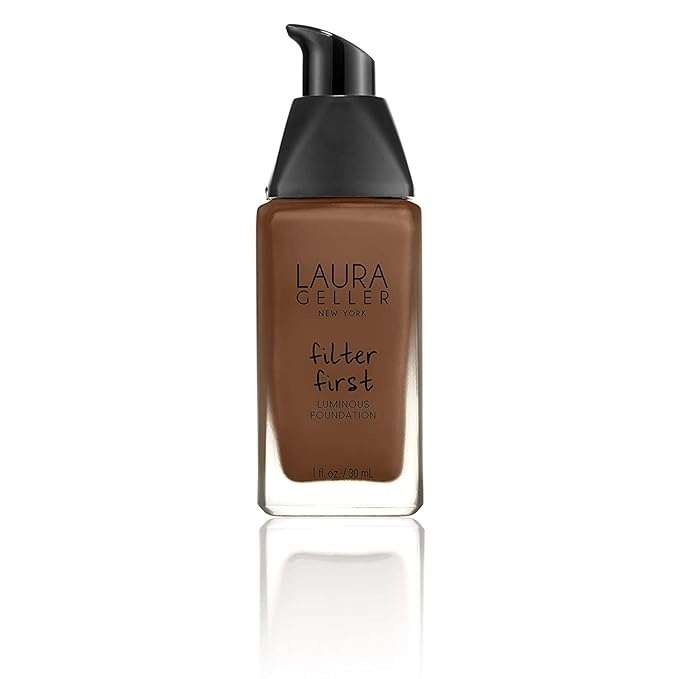 LAURA GELLER NEW YORK Filter First Luminous Liquid Makeup Foundation, Lightweight, Medium to Full Coverage, Non-Settling Formula, Mahogany, 1 Fl Oz