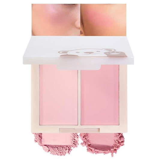 Dual Powder Matte Blush Palette – Soft Pink & Rosy – Matte Finish, Buildable Long Lasting Face Blush Makeup,Lightweight, Vegan, Cruelty-Free, Natural Pink Blush for All Skin Tones 02#