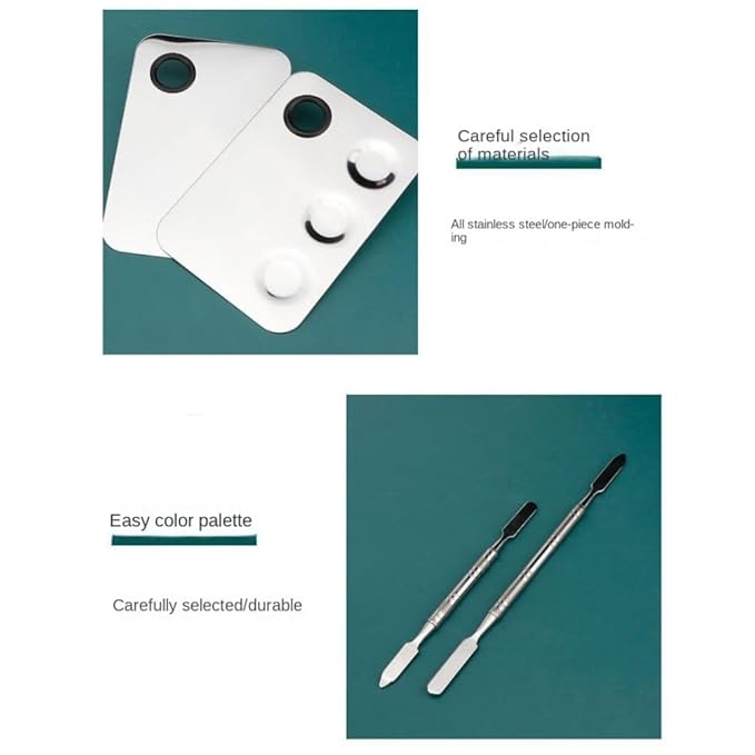 Makeup Mixing Palette, 2 Sets Makeup Plate for Foundation, Palette Makeup Mixing Palette Stainless Steel Cosmetic Mixing Palette with Spatula Tool