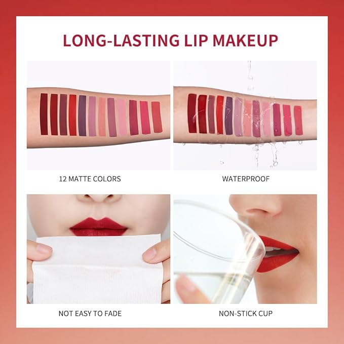 LADYFOX 4 Colors Matte Cigarete Lipstick Set, Natural Velvet Liquid Lipstick for Women, Waterproof Lipstick Tube Lip Tint Stain, Lip Stain Long Lasting 24 Hours (Set, 2)