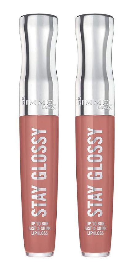 Rimmel Stay Glossy 6HR Lip Gloss, Bare Minimum, 0.18 Fl Oz (Pack of 2)