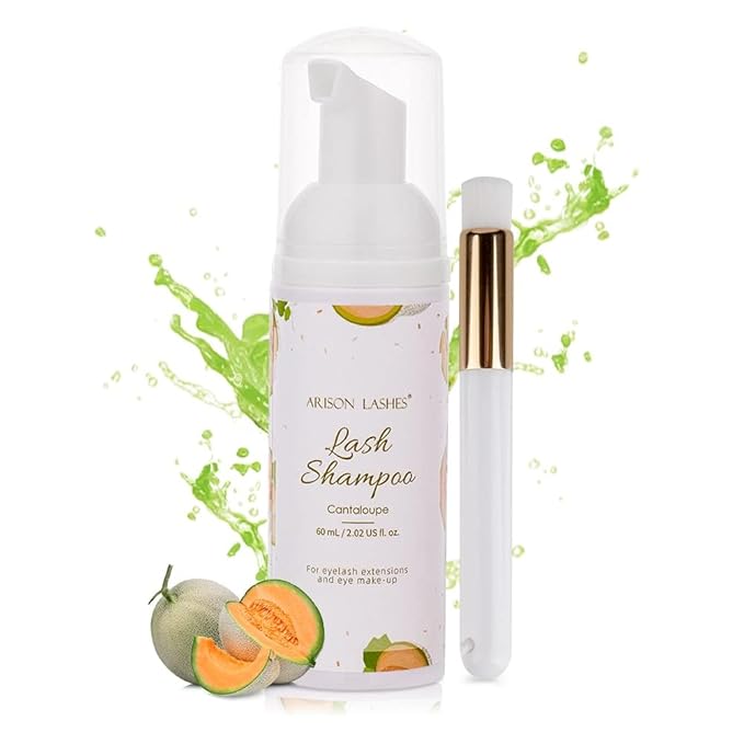 ARISON LASHES Eyelash Shampoo Eyelash Foam Cleanser with Cleaning Brush Eyelash Cleaner for Eyelash Extension Foam Wash Lash Shampoo for Home and Salon Use 60ML(Cantaloupe)
