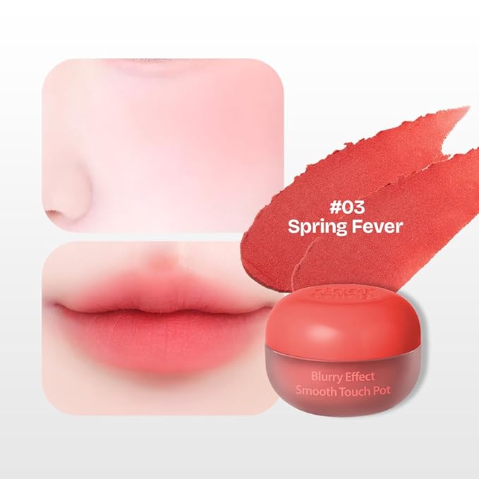MILKTOUCH dearthing Blurry Effect Smooth Touch Pot - Lip and Blush, Soft Airy Matte Finish, Vivrant Color (03 Spring Fever, 0.16 Fl Oz)