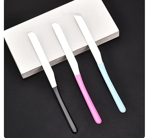 4 Pieces Stainless Steel Makeup Spatula Foundation Mixing Tool Eye Cream Spoon Beauty Scoop Makeup Beauty Spoons Cosmetic Skincare Spatula for Home Beauty Salon Use, Random Color