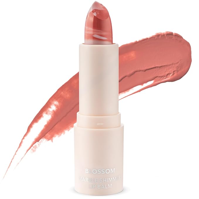 Blossom Marble Shimmer Lip Balm Moisturizing Lipstick with Shea Butter, Jojoba, Olive Oil, 0.12oz/3.5g, Au Natural