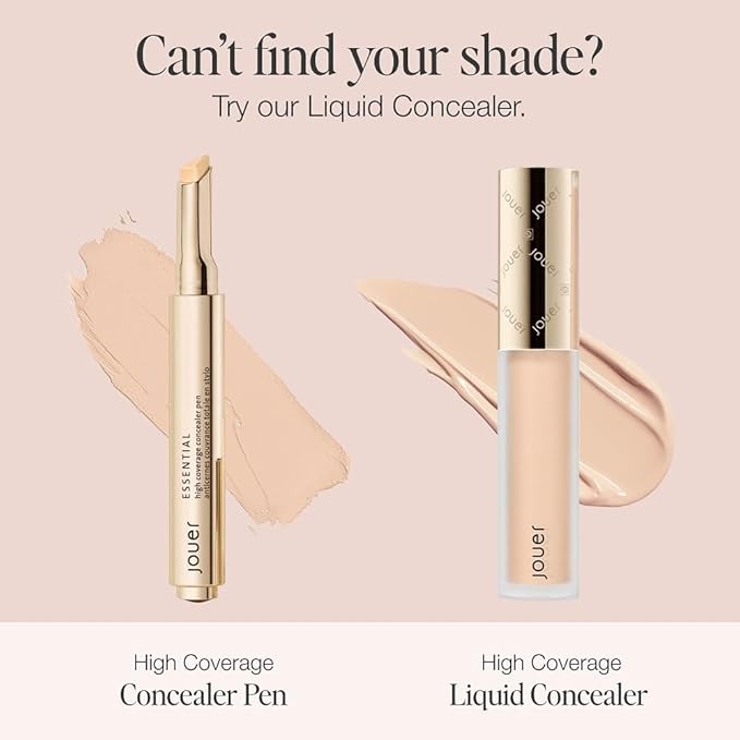 Jouer Essential High Coverage Concealer Pen - Under Eye Concealer for Dark Circles - Brightening Makeup for Eye Circles - Color Corrector Eye Primer with Hyaluronic Acid and Vitamin E