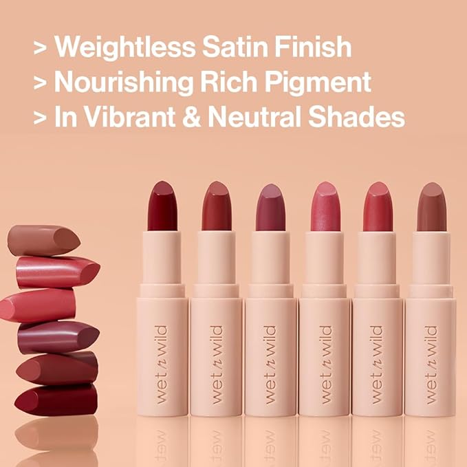 wet n wild Mega Last Rich Satin Lip Color, Rich Creamy Color with Satin Finish, Infused with Vitamin E & Moisturizing Argan Oil, Lightweight, Silky-Smooth, Vegan & Cruelty-Free - Berried Life