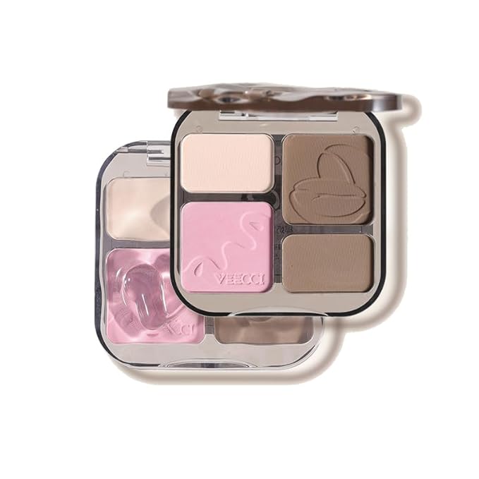1 PC 4 Color Face Lift Facial Highlighter Blusher Contour Palette, 4 Color Multi Purpose Silky Facial Blusher Contour Facial Highlighter Palette (V03, 8g)