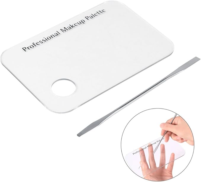 Makeup Palette Spatula, Asixx Clear Acrylic Makeup Nail Art Cosmetic Mixing Palette & Stainless Spatula Tool Set,Quickly, Cleanly Mix Cosmetics,1 x Acrylic Makeup Palette, 1 x Stainless Steel Spatul