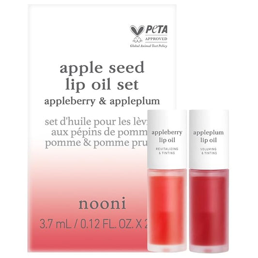 NOONI Korean Hydrating Lip Oil Set - Appleberry & Appleplum | Long-Lasting, Moisturizing, Plumping, Revitalizing for Dry Lips, Waterproof, No Peel Off 0.12 FL Oz x 2ea