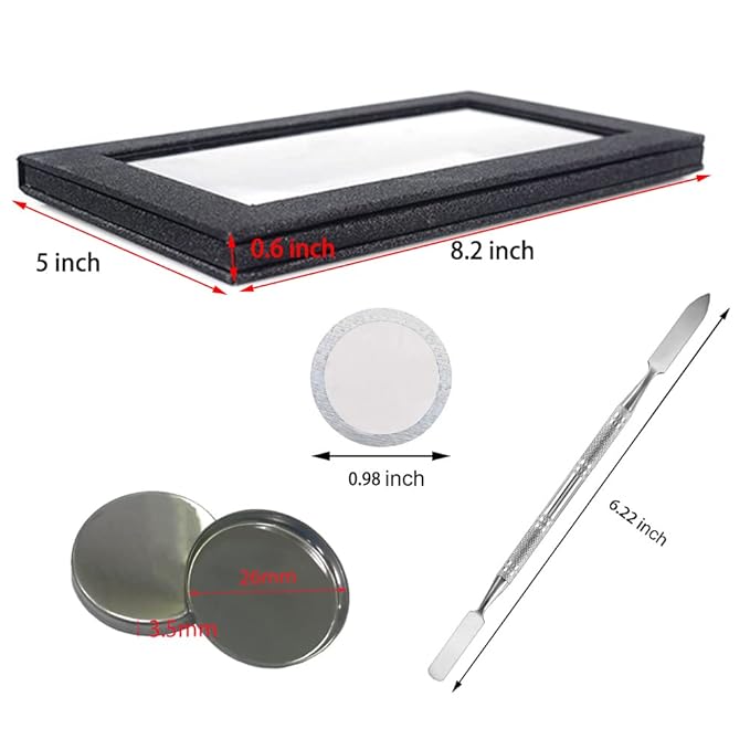 Professional Empty Makeup Magnetic Palette Set with 20 Adhesive Metal Stickers and 20 Empty Round Metal and 1 Depotting Spatula blush for powder and foundation (Black)