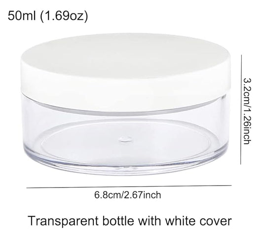 AKOAK Capacity 50 ml(1.69 oz) Empty Reusable Plastic Loose Powder Compact Container DIY Makeup Powder Case with Sifter and Lined Screw Lid,White Lid,Pack of 4