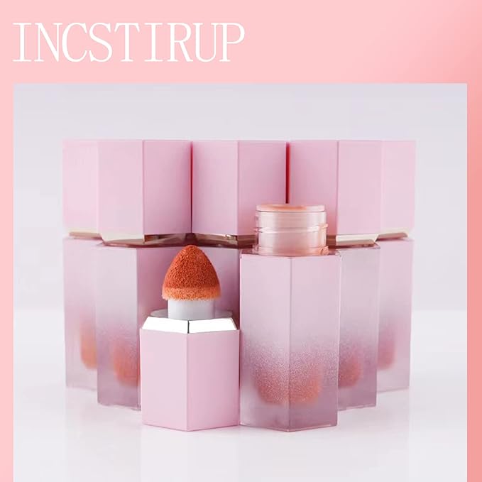 Soft Cream Liquid Blush, Creamy Liquid Blush Makeup with Cushion Applicator for Cheeks, Lip, Eyes, Buildable Pigment, Weightless, Long-lasting, Dewy Finish, Smudge Proof, Natural-Looking (03#)