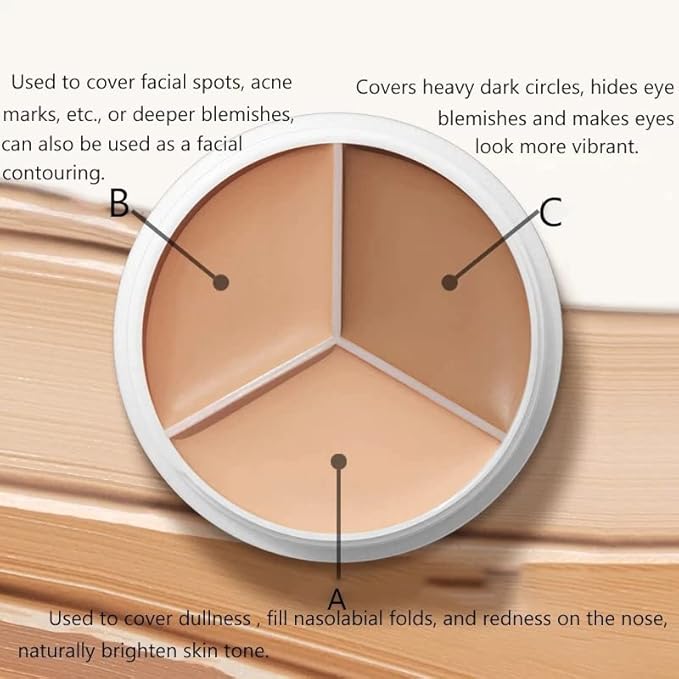 Tri-Color Concealer Make Up Foundation for Dark Skin - Full Coverage Cover Spots Acne Marks Highlight Contours - Waterproof Long Lasting Palette