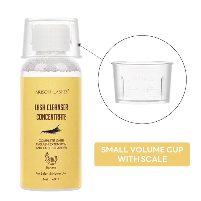 Eyelash Cleanser Concentrate 60ml Professional Lash Extensions Shampoo Natural Foaming Cleanser for Extensions Lashes with Salon Home Care-Makes 12 Bottles 60ml Eyelash Shampoo (bananas)