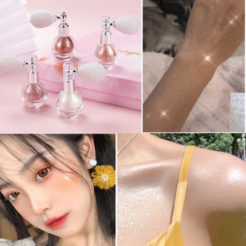 Highlighter Powder Spray,Glitter High Gloss Powder,Shimmer Sparkle Powder Makeup Spray, for Face Body Cosmetic (1#Pearl White)