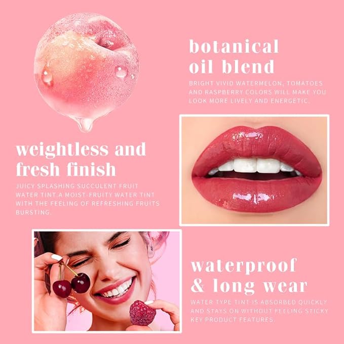 7 Colors Peach Lip Tint Stain Set, Korean Mini Liquid Lipstick, Lip Gloss Moisturizing Natural, Multi-Use Lip and Cheek Tint, Long lasting Non-Stick Cup Waterproof,High Pigment (SET C)