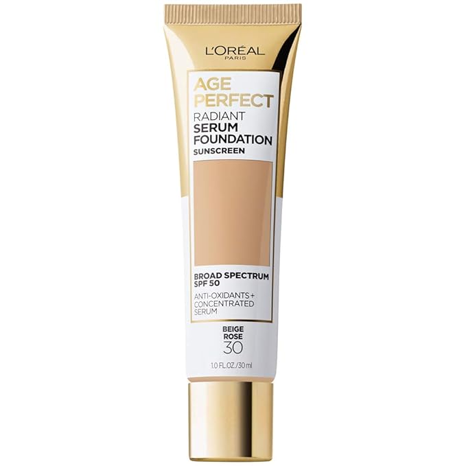 L'Oreal Paris Age Perfect Radiant Serum Foundation with SPF 50, Beige Rose, 1 fl. oz.