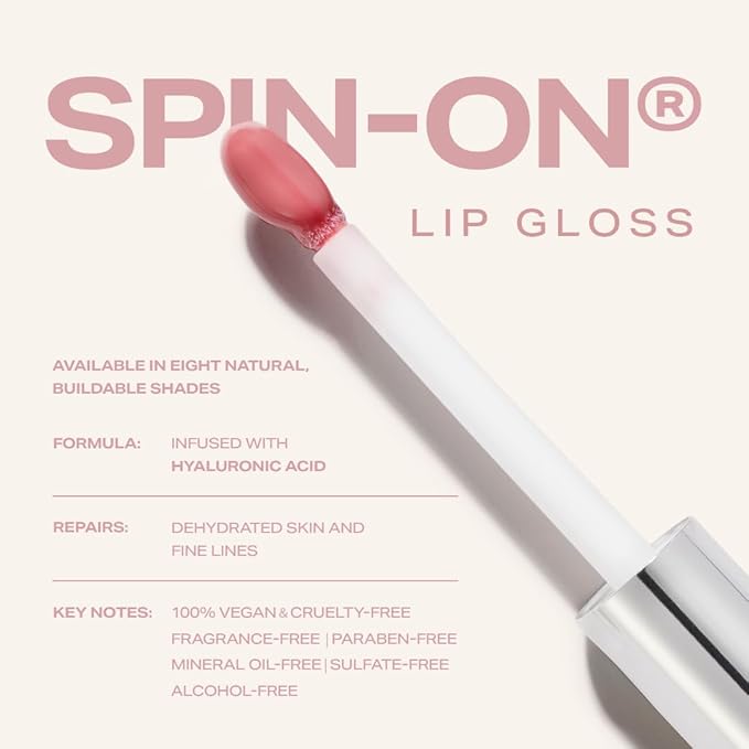 Woosh Beauty, Spin-On Lip Gloss, Hydrating Hyaluronic Acid & Shea Butter, No Fine Lines, Shine Finish, Vegan & Cruelty-Free