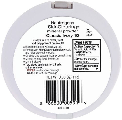 Neutrogena SkinClearing Mineral Powder, Classic Ivory 10, 0.38 Ounce (Pack of 2)