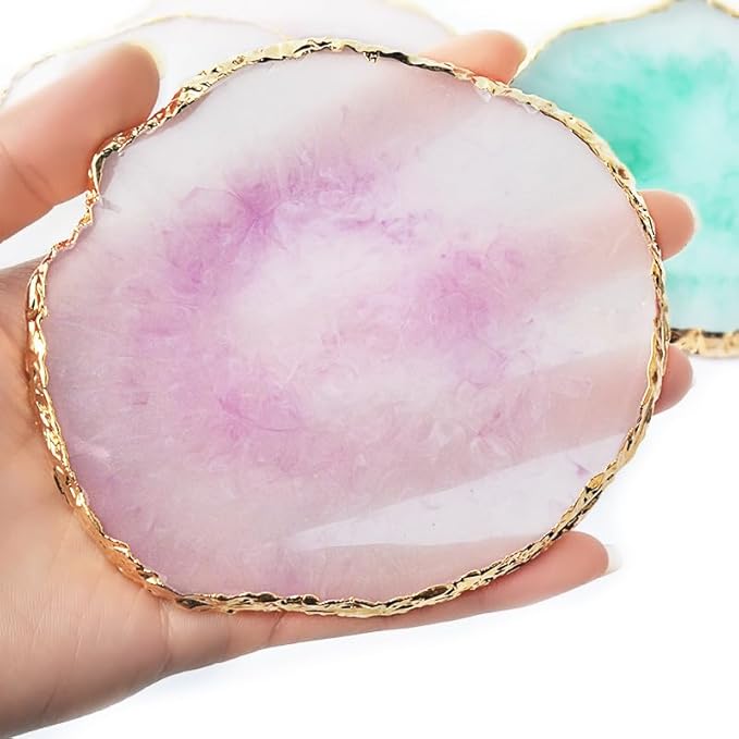 1PCS Resin Nail Art Palette Gold Edge Nail Art Painting Mixed Color Palette Manicure Color Makeup Display Board Manicure Cosmetic Mixing Tray Round Pink